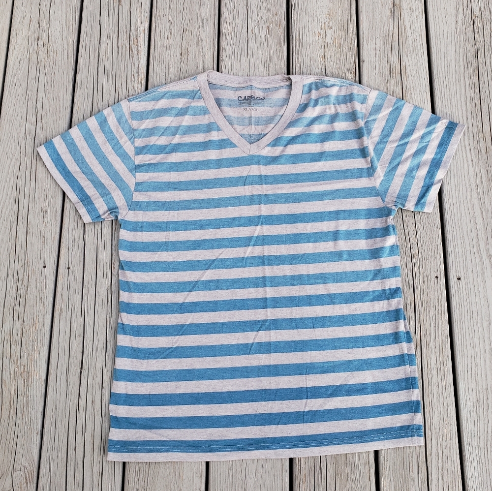 Carbon Mens Striped V-neck Short Sleeve T-Shirt Size X-Large